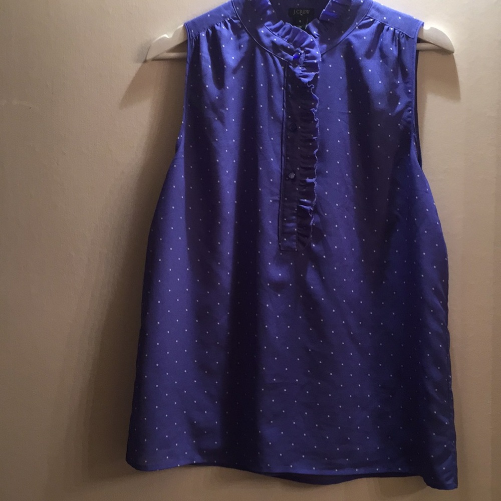 J Crew blue and white polka dot popover top